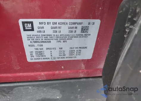 2021 Chevrolet Trailblazer Awd Lt из США, поврежденный, VIN KL79MRSL5MB062699